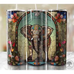Elephant Stained Glass 20 oz Skinny Tumbler Sublimation Design, Instant Digital Download PNG, Straight & Tapered Tumbler