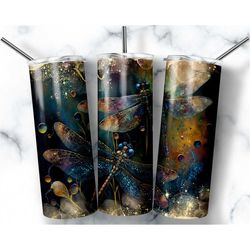 Alcohol Ink Dragonflies  20oz Skinny Tumbler Sublimation Design Templates, Dragonfly Tumbler Straight PNG Digital Downlo