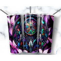 Stained Glass Dreamcatcher 20oz Skinny Tumbler Sublimation Design Templates, Boho Tumbler Straight PNG Digital Download
