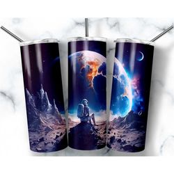space 20oz skinny tumbler sublimation design templates, astronaut tumbler straight png digital download galaxy design
