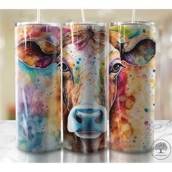 Rustic Watercolor Dairy  Cow 20 oz Skinny Tumbler Sublimation Design Digital Download PNG Instant DIGITAL ONLY, Floral R