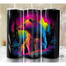 Bear Square Stained Glass 20 oz Skinny Tumbler Sublimation Design, Instant Digital Download PNG, Straight & Tapered Tumb