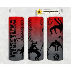 20oz Skinny Tumbler Red Grey Wrestling Ombre Sublimation Designs Template Straight PNG File Download - Add your own name