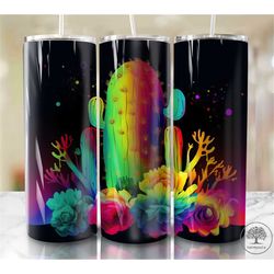 Cactus Glitter, Cactuses Pattern, Cactus 20oz Tumbler Wrap, Seamless Skinny Tumbler, Sublimation Design PNG - 2040