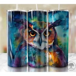 OWL tumbler, OWL Watercolor 20oz Skinny Tumbler Sublimation Designs Tumbler for Straight/Tapered PNG File Digital Downlo