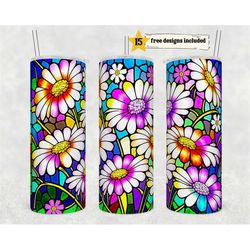 Stained Glass Rainbow Colors Daisy 20 oz Skinny Tumbler Sublimation Design Digital Download PNG Instant DIGITAL ONLY, Da