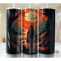 Camping crew 20 oz skinny tumbler sublimation design Friends adventure Fire drinks Pine trees digital PNG Straight wrap