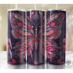 Watercolor Butterflies 20 oz Skinny   , Instant  PNG, Straight & Tapered  Wrap PNG