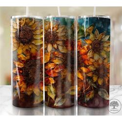 Alcohol Ink Sunflowers 20oz Sublimation Tumbler Designs, Neon Rainbow 9.2 x 8.3 Straight Skinny Tumbler Wrap PNG, Sublim