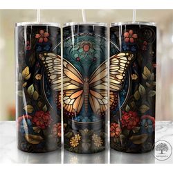 Colorful Butterfly Landscape 20 oz Skinny Tumbler Sublimation Design, Instant Digital Download PNG, Straight & Tapered T