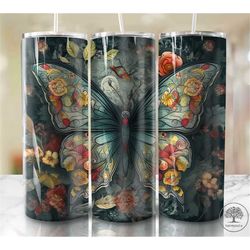 Colorful Butterfly Landscape 20 oz Skinny Tumbler Sublimation Design, Instant Digital Download PNG, Straight & Tapered T