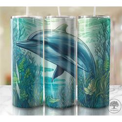 Colorful Dolphin Landscape 20 oz Skinny Tumbler Sublimation Design, Instant Digital Download PNG, Straight & Tapered Tum