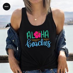 Hawaiian Tank, Summer Tank, Floral Holiday Tank, Beach Graphic Tees, Vacation Vneck Tank, Girls Trip Tank, Summer Gift,