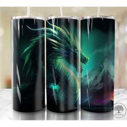 Northern Lights Dragon 20oz Sublimation Tumbler Designs, Colorful 9.2 x 8.3 Straight Skinny Tumbler Wrap PNG, Sublimatio