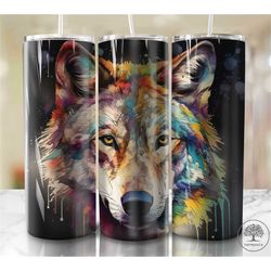 Watercolor Wolf 20oz Sublimation Tumbler Designs, Colorful