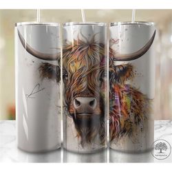 Watercolor Highland Cow 20oz Sublimation Tumbler Designs