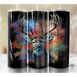 Deer Watercolor  20oz Sublimation Tumbler Designs, Hunting 9.2 x 8.3 Straight Skinny Tumbler Wrap PNG, Sublimation Desig