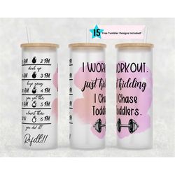 25 oz Glass Can Tumbler Wrap, Water Tracker Sublimation Design Temp, Straight PNG Digital Download, I workout, just kidd