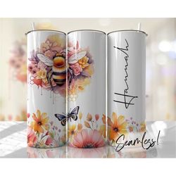 Bee Tumbler Wrap Seamless Floral PNG Seamless Sublimation