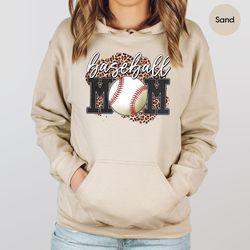 Leopard Print Baseball Mom Long Sleeve Shirt, Baseball Mom Crewneck Sweatshirt, Baseball Gifts for Baseball Fan Mama, Sp