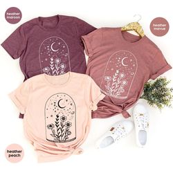 Moon Graphic Tees, Floral Shirt, Vintage T-Shirt, Birth Flower Shirt, Plant Crewneck Sweatshirt, Gift for Her, Botanical