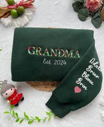Personalized Grandma Flower Embroidered Sweatshirt, Custom Grandma Embroidered Crewneck With Kids Names, Gift For Mom