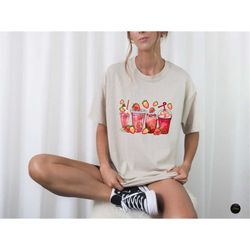 Strawberry Latte Sweatshirt, Strawberry Hoodie, Strawberry Coffee T-Shirt, Aesthetic Cottagecore Clothes, Botanical Shir
