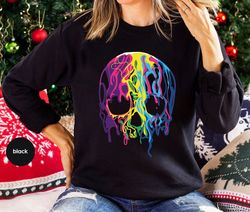 Rainbows Skulls Sweatshirt, Spooky Tee,Skulls Shirt,Goth Shirt,Skeleton Hoodie,Skulls Clothing,Trendy Shirt For Women, A