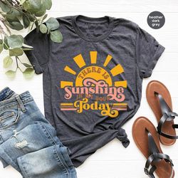 Retro There is Sunshine in My Soul Today Shirts for Women, Boho Hippie Sunshine Beach Summer Graphic Tees, Aesthetic Sum