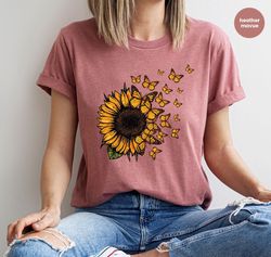 Sunflower Shirt, Butterfly Crewneck Sweatshirt, Graphic Tees for Women, Gift for Her, Inspirational Outfit, Mothers Day