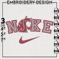 Nike Washington State Cougars Embroidery Designs, NCAA Embroidery Files, Washington State Machine Embroidery Files