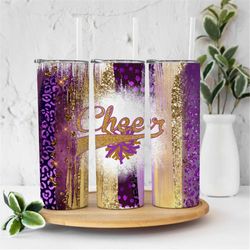Cheer Gold Purple Glitter Brushstrokes, Cheerleading Leopard