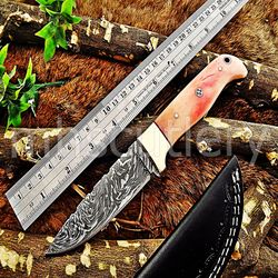 Custom Handmade Damascus Steel Hunting Skinner Knife With Bone Handle. SK-07