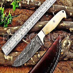 Custom Handmade Damascus Steel Hunting Skinner Knife With Bone Handle. SK-08