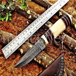 Custom Handmade Damascus Steel Hunting Skinner Knife With Bone & Horn Handle. SK-33