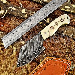 Custom Handmade Damascus Steel Hunting Skinner Knife With Bone Handle. SK-42