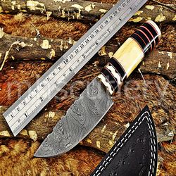 Custom Handmade Damascus Steel Hunting Skinner Knife With Bone & Horn Handle. SK-43