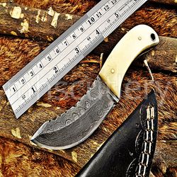 Custom Handmade Damascus Steel Hunting Skinner Knife With Bone Handle. SK-45