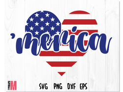 Merica Heart SVG PNG, 4th of July Svg Png, Patriotic Heart Svg, America Svg, Love USA Svg, American Flag Svg