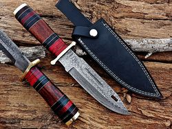 damascus hunting knife , hand made damascus steel survival knife , bowie knife