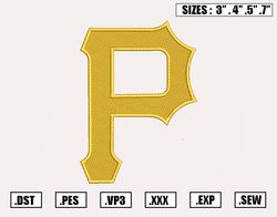 Pittsburgh Pirates Embroidery Designs, MLB Logo Embroidery Files, Machine Embroidery Design File, Digital Download