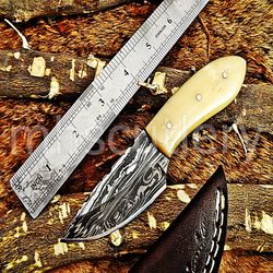 Custom Handmade Damascus Steel Hunting Skinner Knife With Bone Handle. SK-49