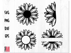 Sunflower Bundle SVG PNG, Flower Svg, Sunflower and Gift Monogram Svg, Half Sunflower Svg, Sunflower Svg files