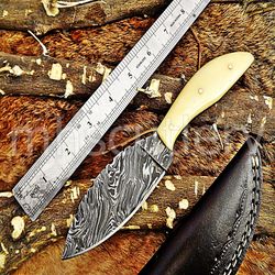 Custom Handmade Damascus Steel Hunting Skinner Knife With Bone Handle. SK-55