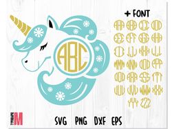 Frozen UNICORN Monogram SVG PNG | Circle Round Monogram Font, Unicorn Monogram SVG, Unicorn Svg for Cricut