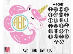 Pink UNICORN Monogram SVG PNG | Circle Round Monogram Font, Unicorn Monogram SVG, Unicorn Svg for Cricut