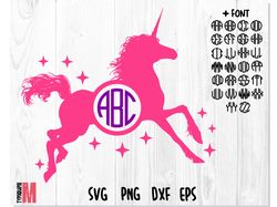 UNICORN Monogram SVG PNG | Circle Round Monogram Font, Unicorn SVG PNG Monogram SVG, Unicorn Svg for Cricut
