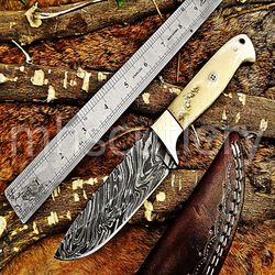 Custom Handmade Damascus Steel Hunting Skinner Knife With Bone Handle. SK-65