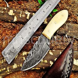 Custom Handmade Damascus Steel Hunting Skinner Knife With Bone Handle. SK-70