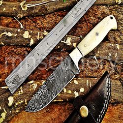 Custom Handmade Damascus Steel Hunting Skinner Knife With Bone Handle. SK-67